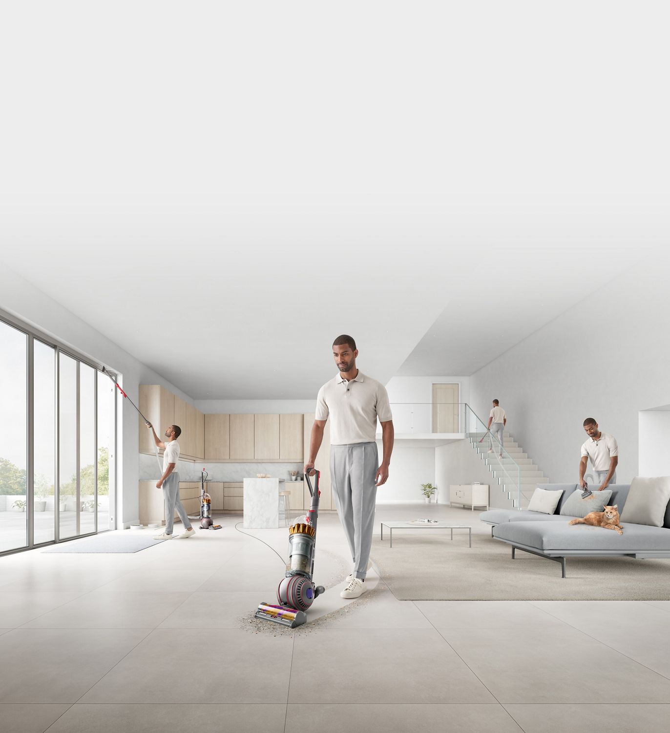 Man cleaning in various places around the home