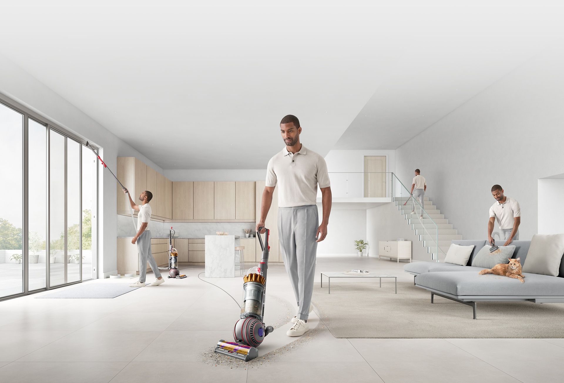 Man cleaning in various places around the home