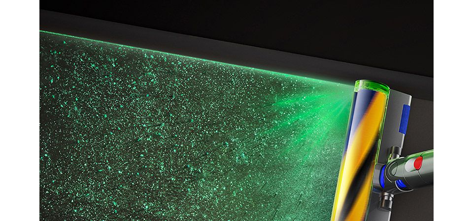 Detailansicht vom Lichtstrahl des Dyson V15™ Staubsaugers