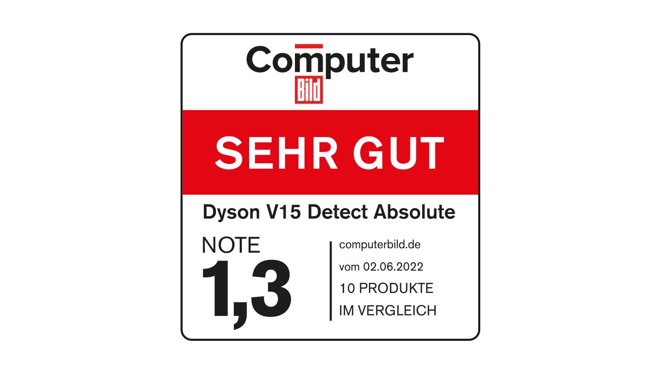 Dyson V15 Staubsauger ist Testsieger 2022 im Computerbild Staubsaugertest Dyson V15 vacuum cleaner is test winner 2022 in the Computerbild vacuum cleaner test