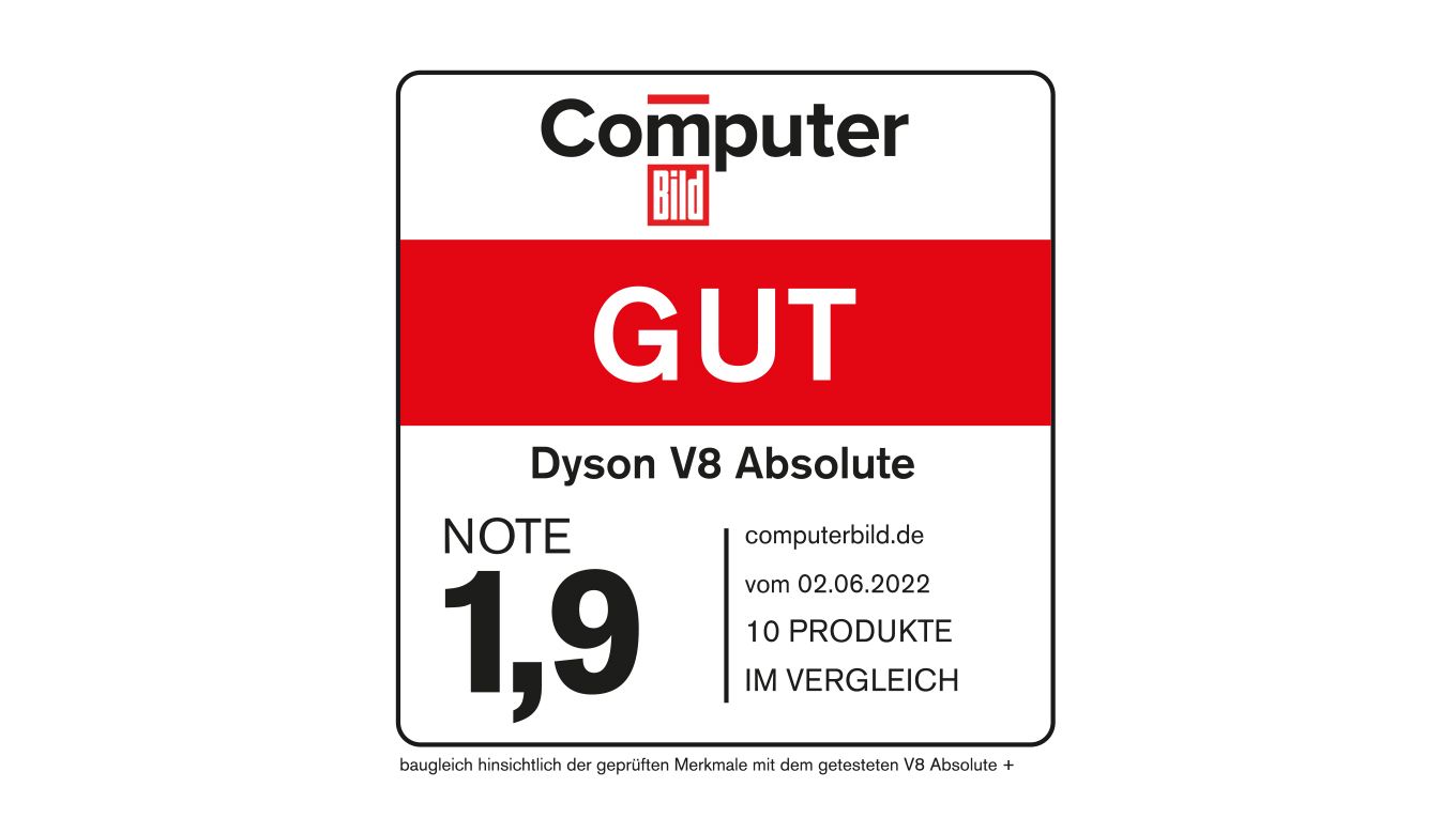 Dyson V8 Staubsauger ist Testsieger 2022 im Computerbild Staubsaugertest Dyson V8 vacuum cleaner is test winner 2022 in the Computerbild vacuum cleaner test