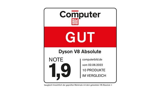 Dyson V8 Staubsauger ist Testsieger 2022 im Computerbild Staubsaugertest