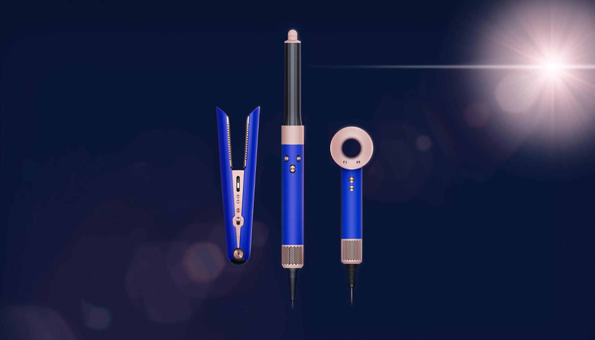 Prostownico-lokówka Dyson Corrale, multistyler Dyson Airwrap oraz suszarka do włosów Dyson Supersonic w limitowanej wersji kolorystycznej Niebieski/Pudrowy róż