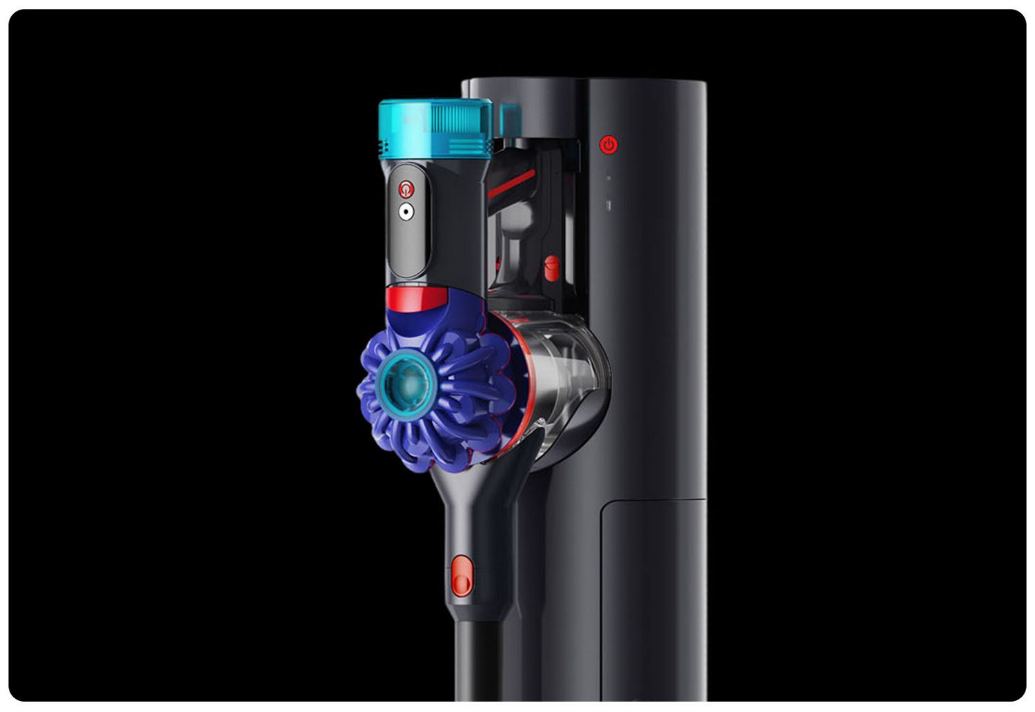 Dyson V10 Konical placed on the new self-emptying dock