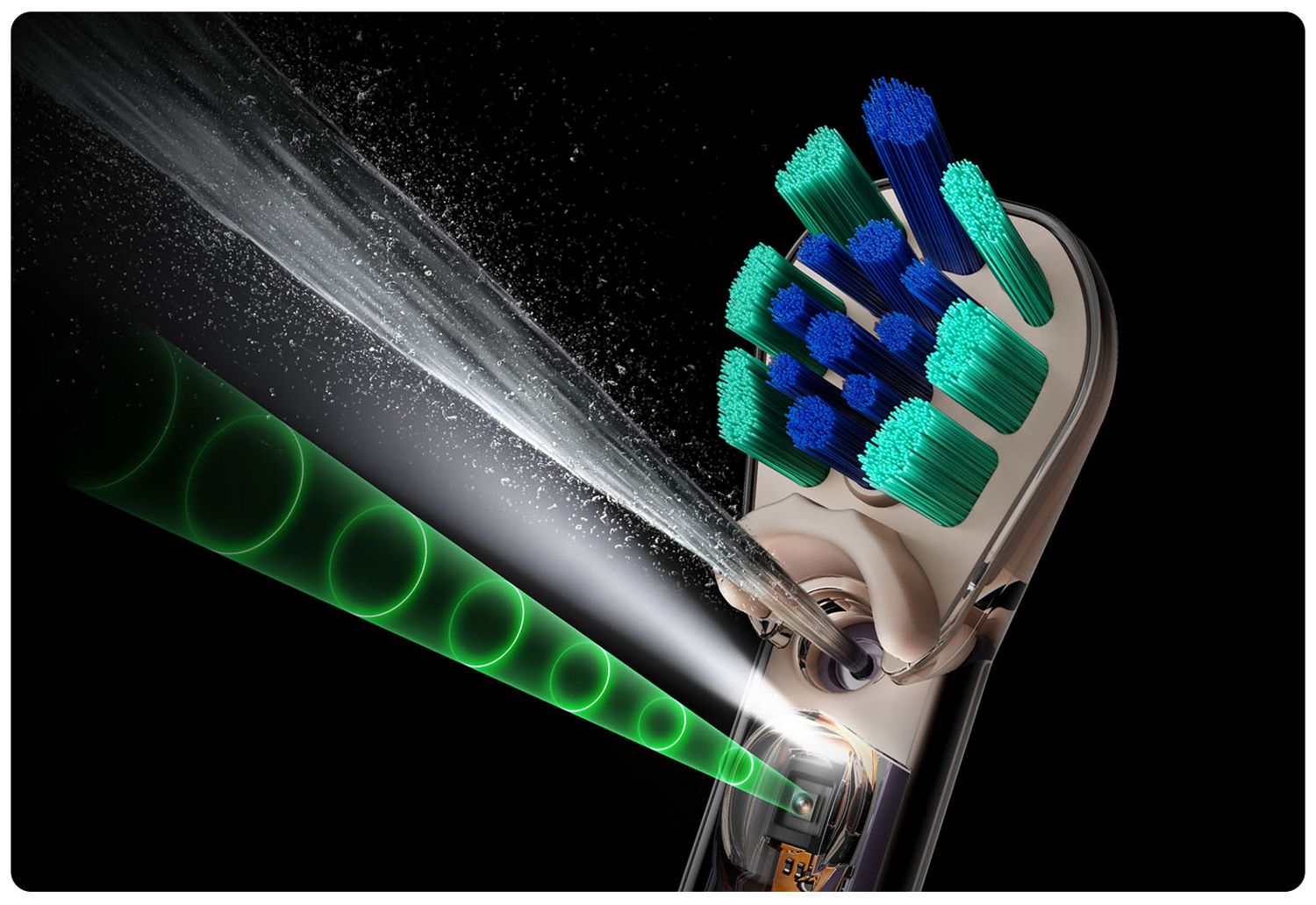 Dyson CameraJet toothbrush with sonic and water jet in use.