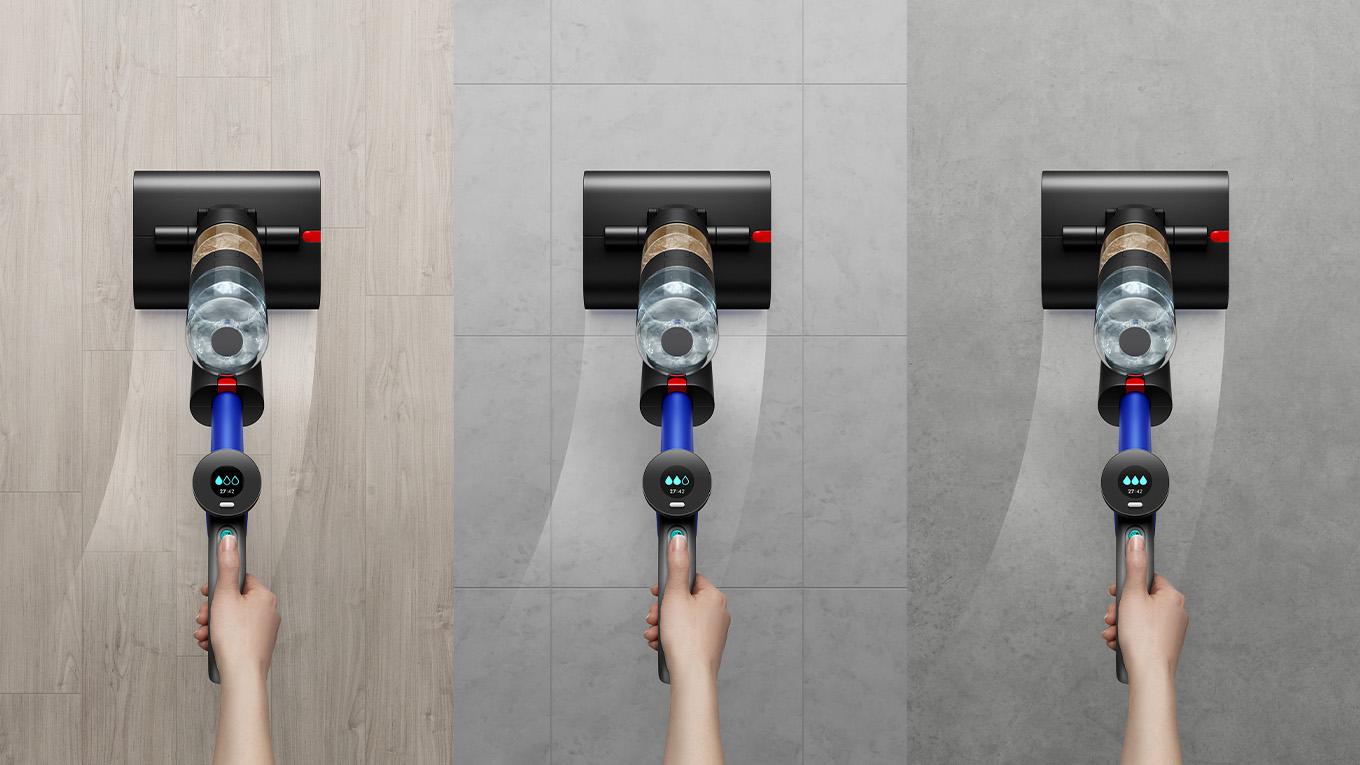 Dyson WashG1 cleaning different hard floor surfaces