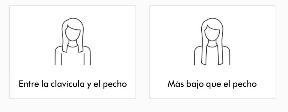 Esquema de los diferentes tipos de cabello largo entre la clavícula y el pecho y más bajo que el pecho