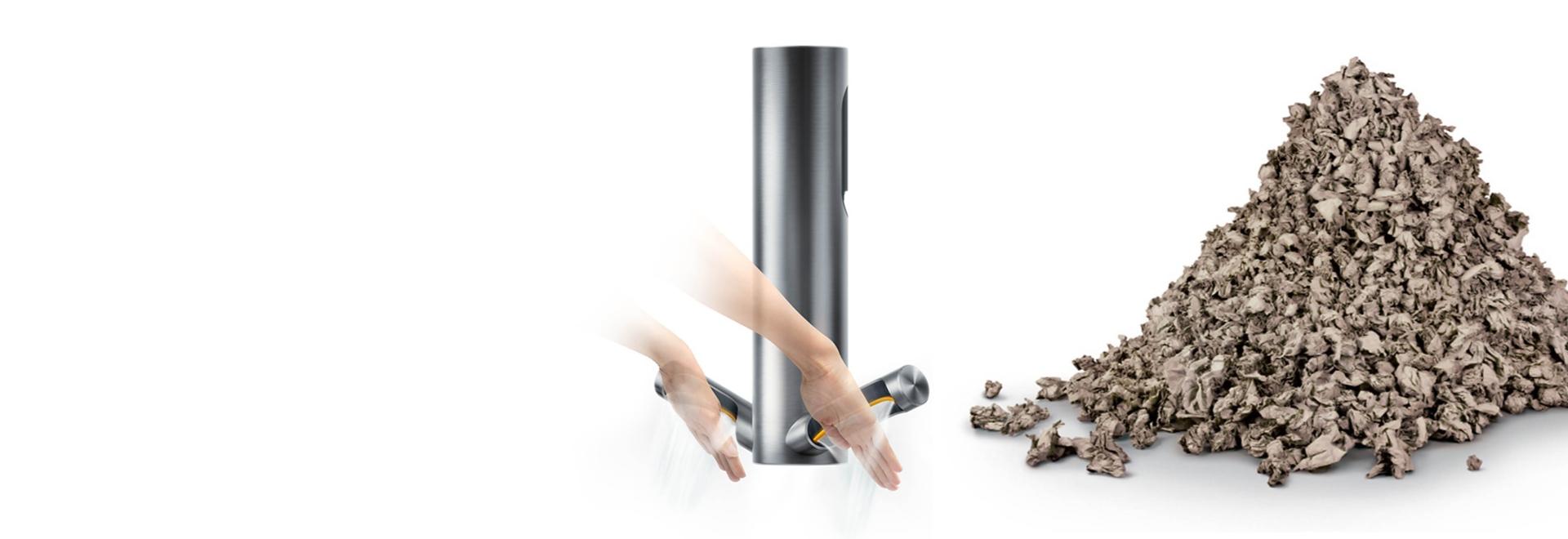 Woman using a Dyson Airblade 9kJ hand dryer