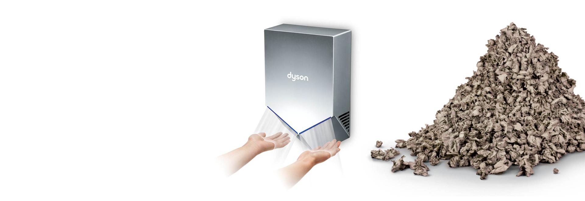 Woman using a Dyson Airblade 9kJ hand dryer