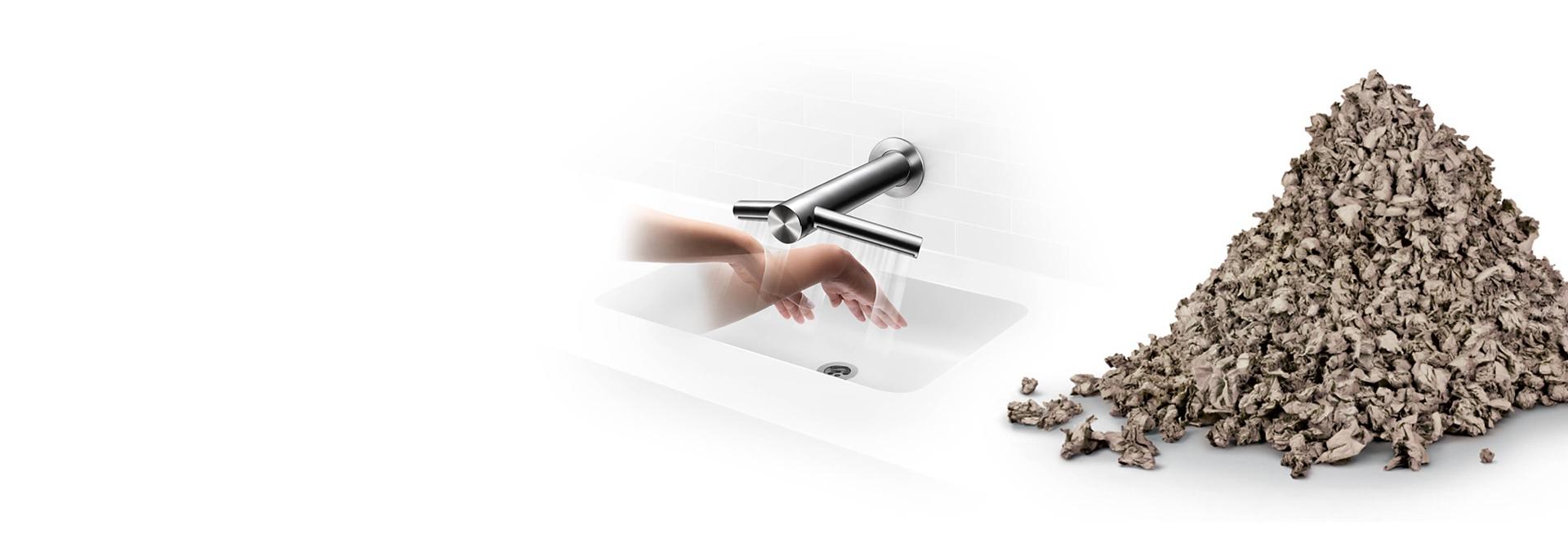 Woman using a Dyson Airblade 9kJ hand dryer