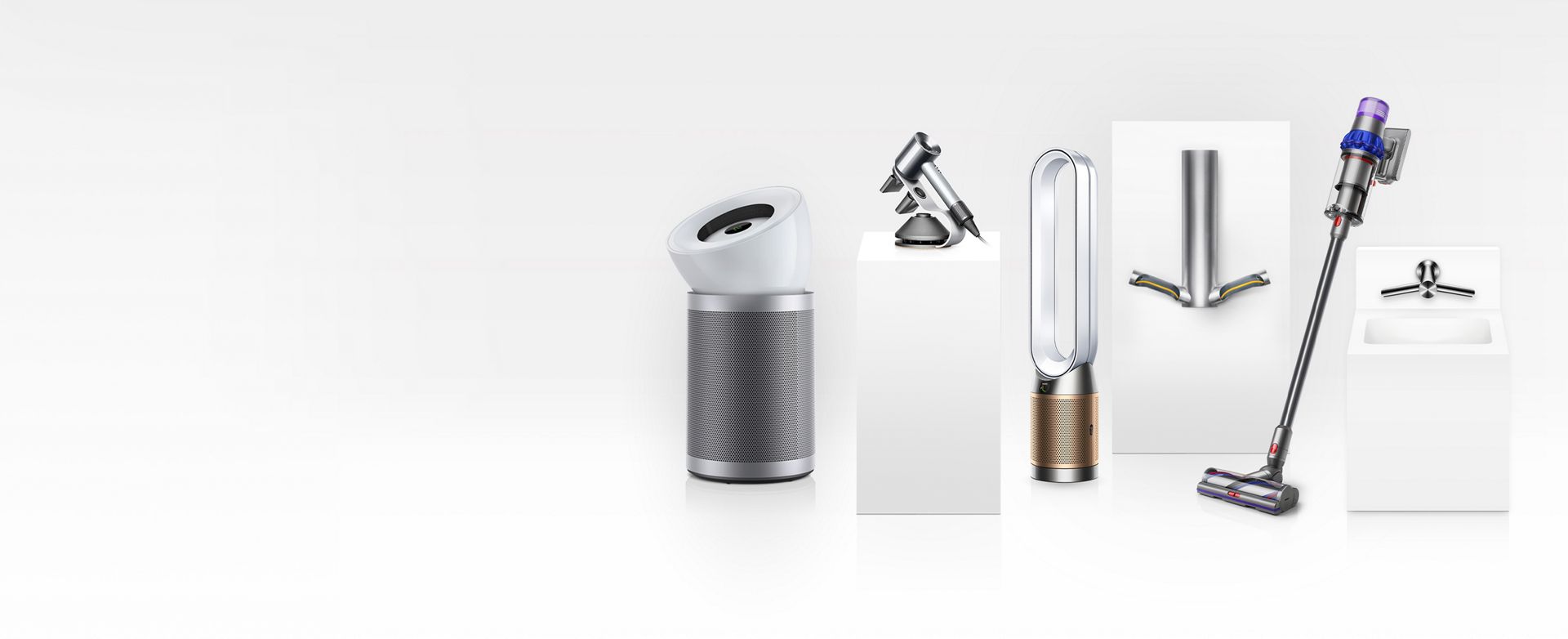 Dyson Supersonic Haartrockner, Dyson Airblade 9KJ Händetrockner, Dyson HEPA Big + Quiet Formaldehyde Luftreinger, Dyson Wash+Dry Wandmontage im gewerblichen Bereich