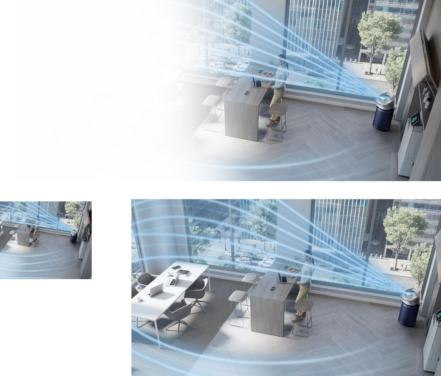 Dyson purifier projecting purified air throughout the room