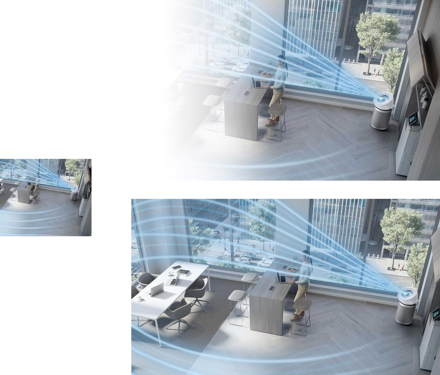 A large living space with the Dyson HEPA Big+Quiet Formaldehyde purifying the room.