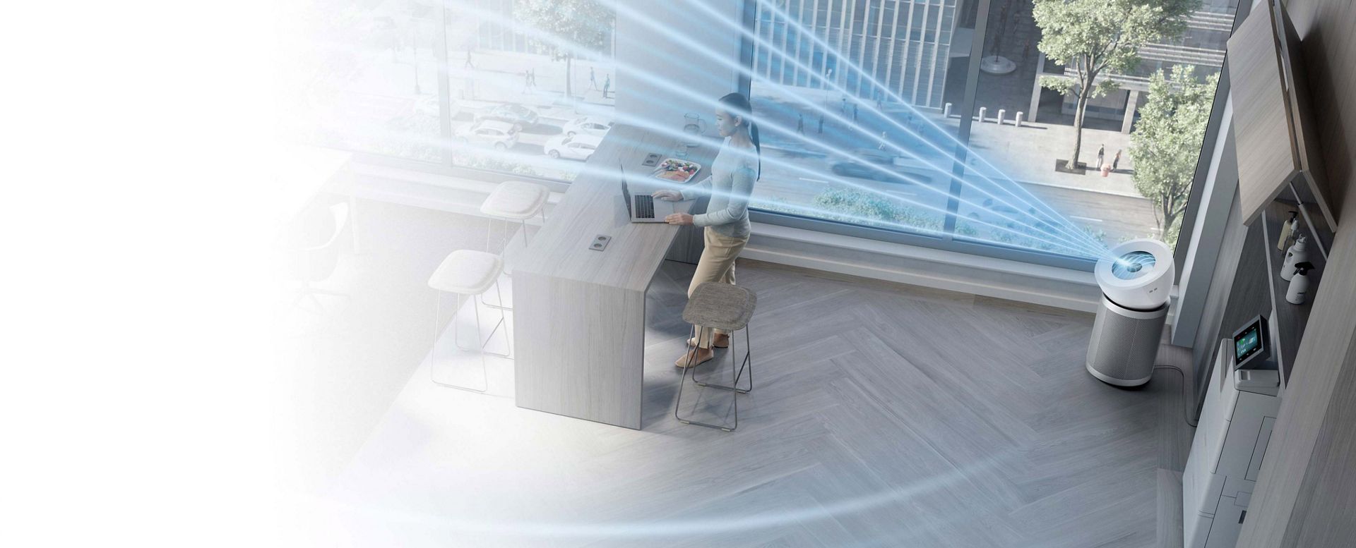 Purificatore Dyson che diffonde aria purificata nella stanza