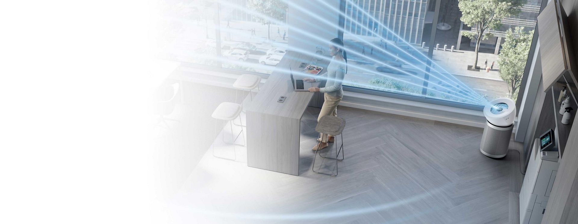 Dyson purifier projecting purified air throughout the room