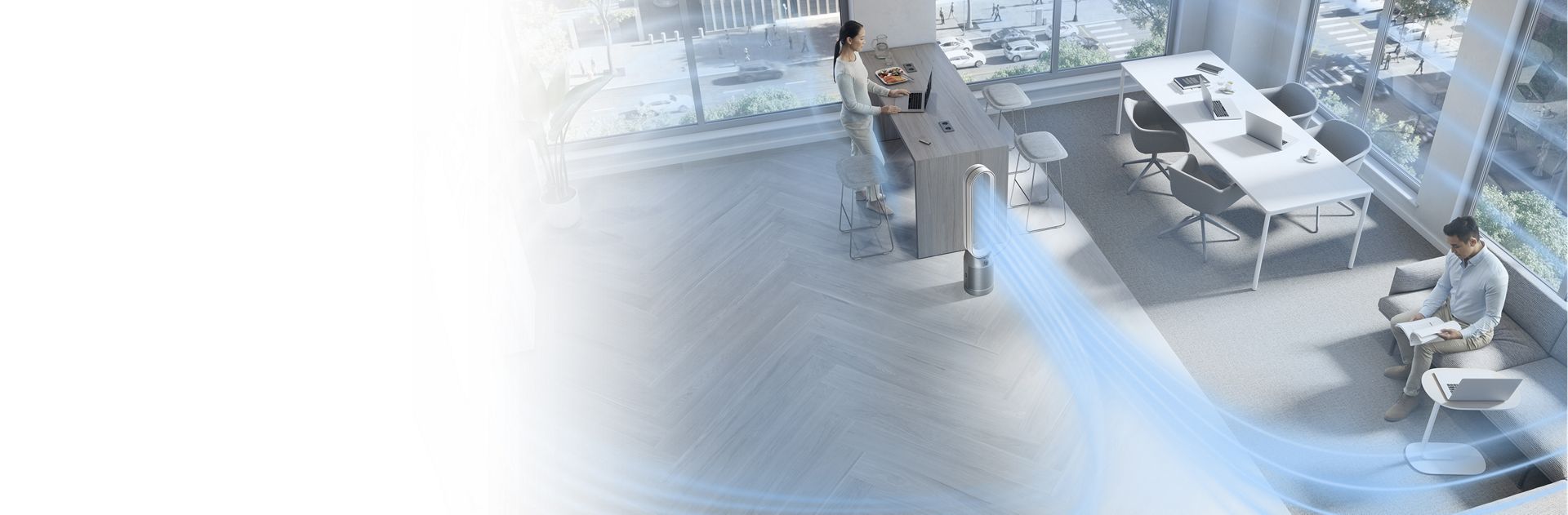 Le purificateur Dyson projette de l’air purifié dans toute la pièce