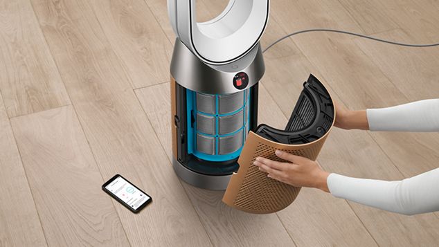 Someone changing a Dyson Purifier's filter