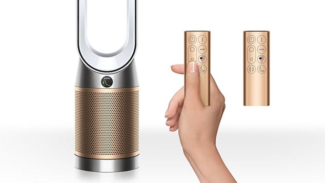 Dyson purifier next to two remotes