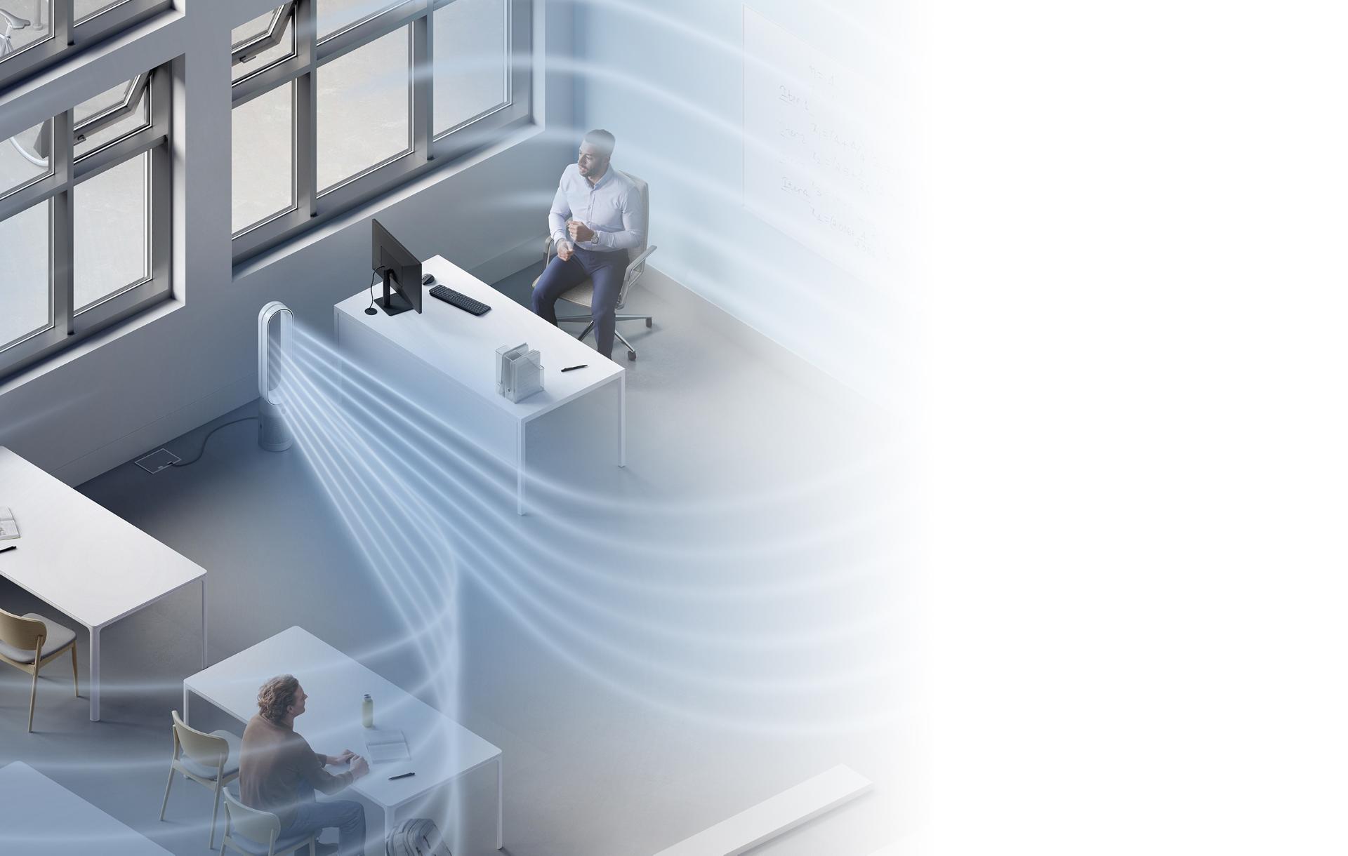 Dyson Purifier projecting purified air around a class room