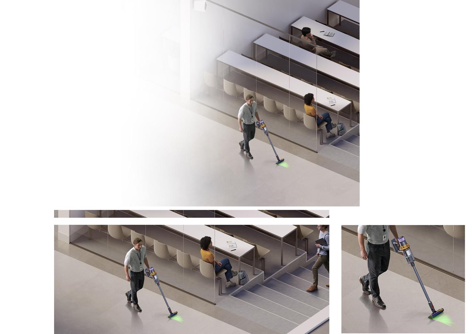 Man cleaning floor with Dyson Detect V15 vacuum