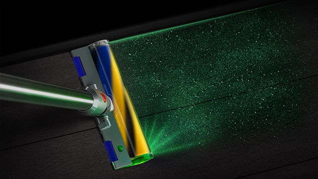 Laser revealing invisible dust on hard floor