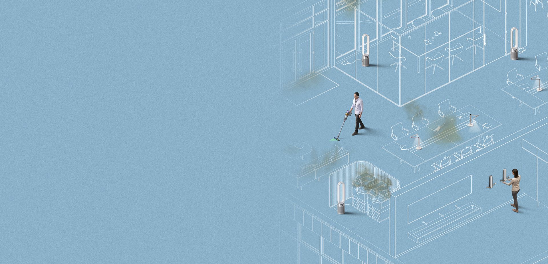 Blue print shot of office setting