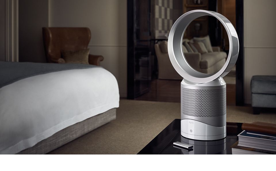 Dyson Purifier on desk in hotel room