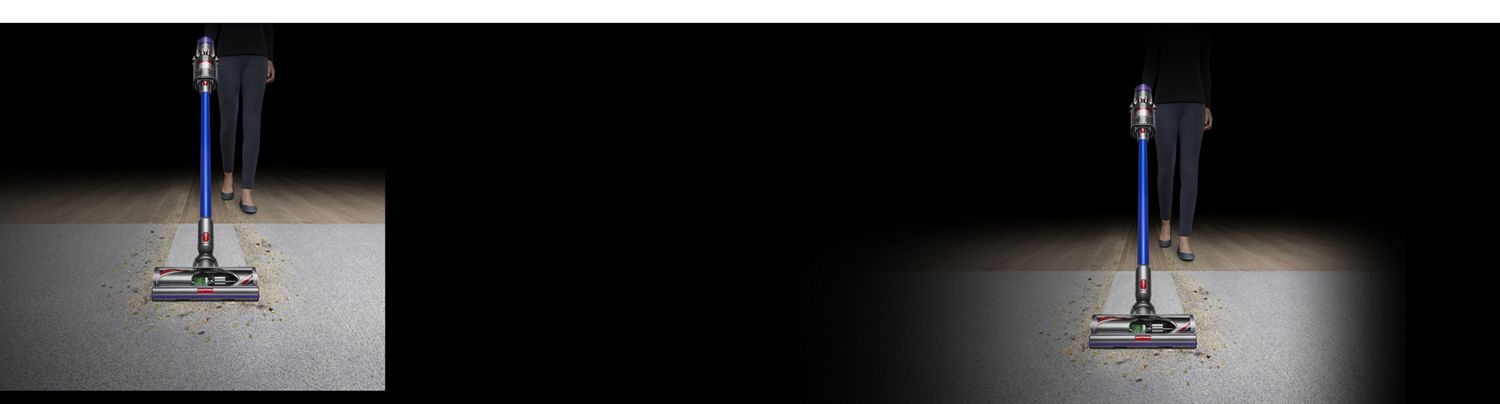 Aspirador Dyson V11 a passar de um pavimento rígido para uma carpete