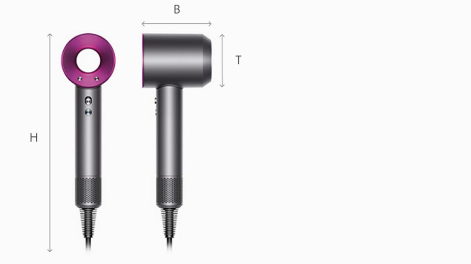  Dyson Supersonic Haartrockner in Seiten- und Vorderansicht