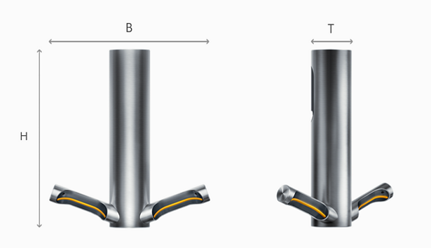 Darstellung der Abmessungen des Dyson 9KJ Händetrockners