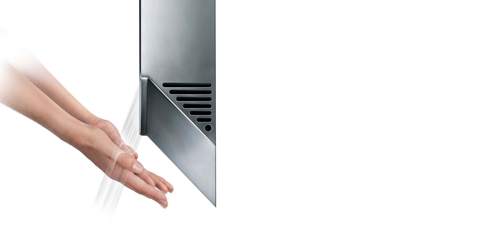 The Dyson Airblade Wash+Dry tap running water onto a hand