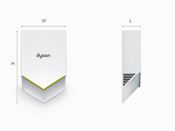 Illustrazione delle dimensioni di Dyson Airblade V bianco