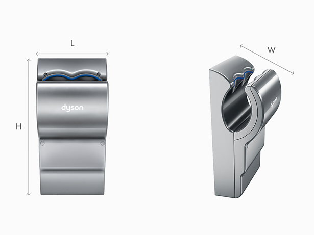 Illustrazione delle dimensioni di Dyson Airblade dB