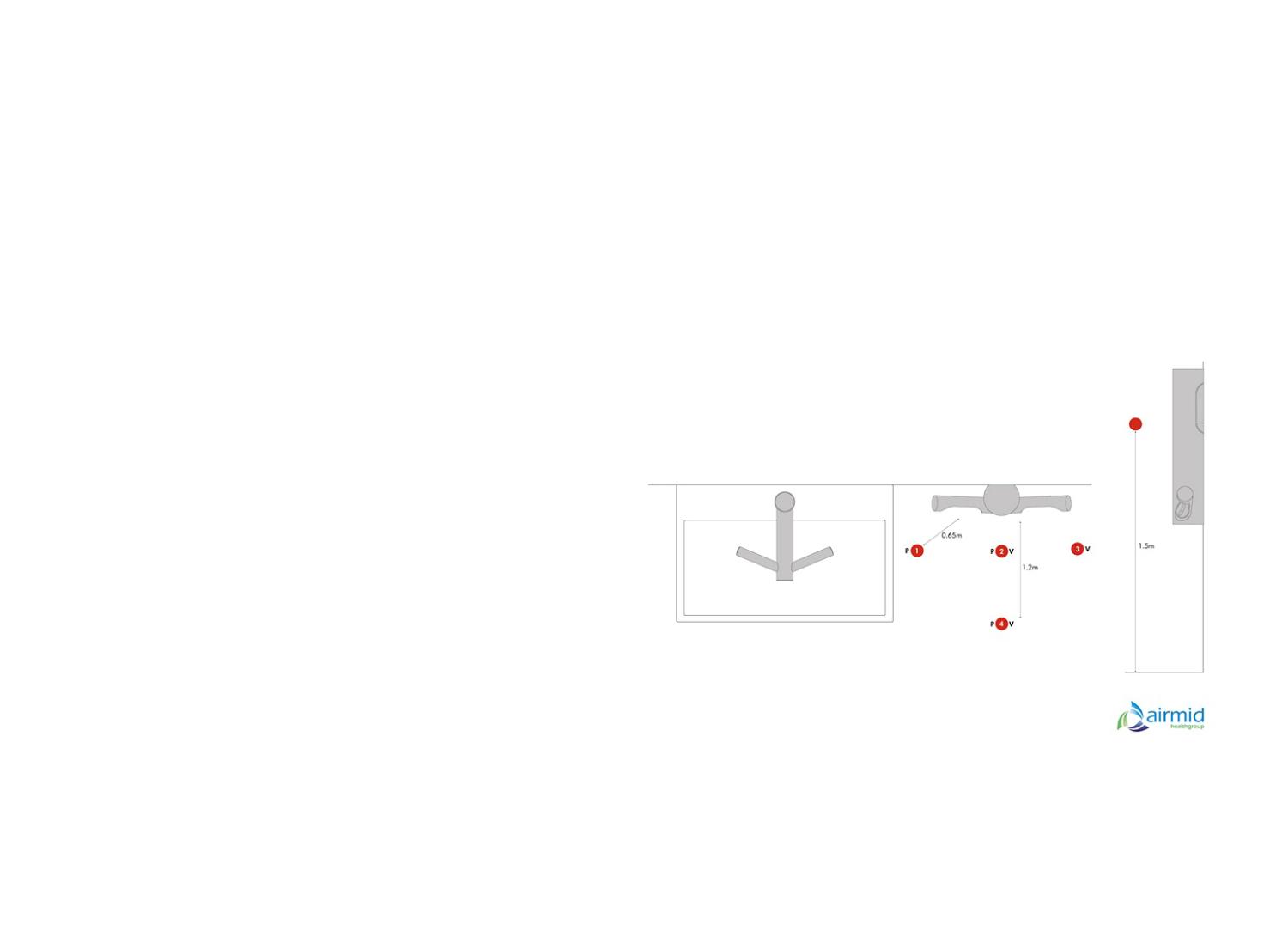 A technical line drawing of the Dyson Airblade hand dryer and its precise angles
