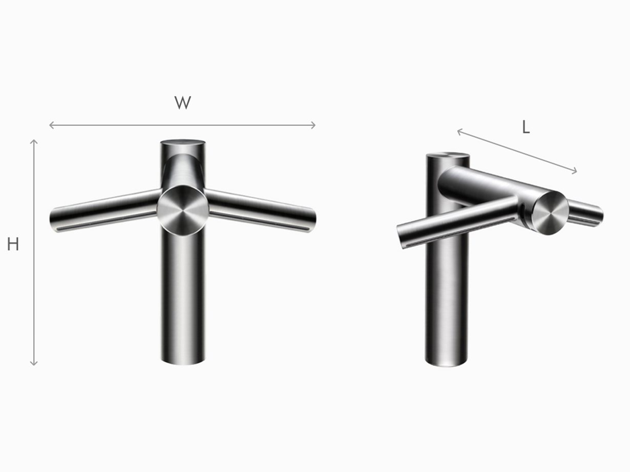 Illustration des dimensions du Dyson Airblade Wash+Dry surélevé
