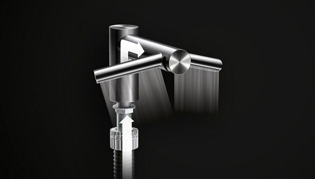 Illustration showing how the Dyson Airblade Wash+Dry tap dries hands