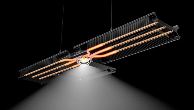 Heat pipe-teknologi på Dyson Cu-beam downlight. 