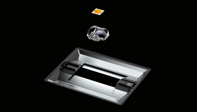 Breakout illustration of two custom lenses on the Dyson Cu-Beam Duo light.