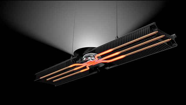 Heat pipe technology on the Dyson Cu-beam Up light. 