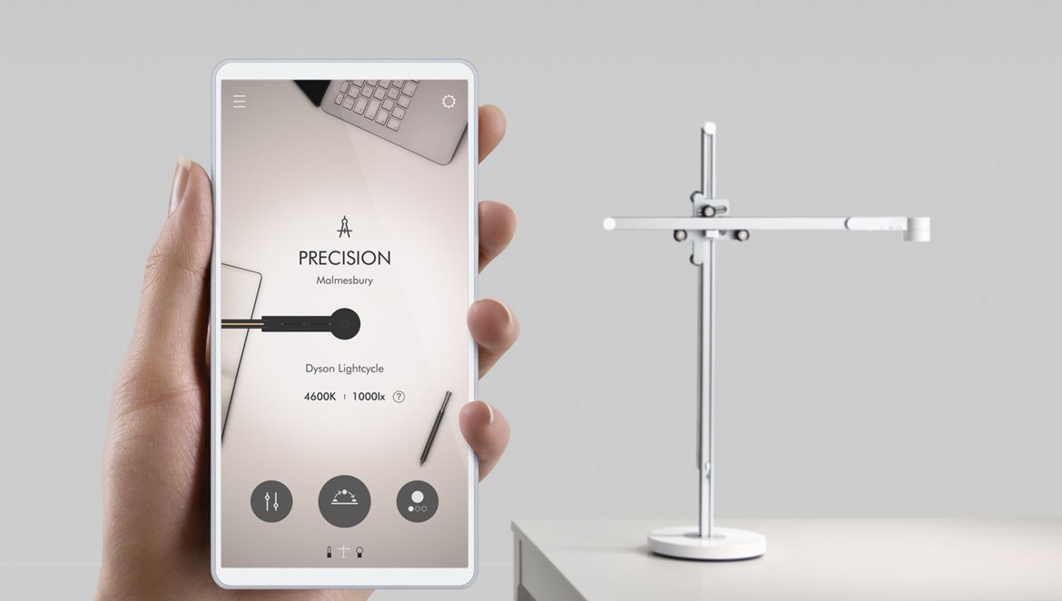 Smartphone showing Link app with the Lightcycle desk light in the background. 