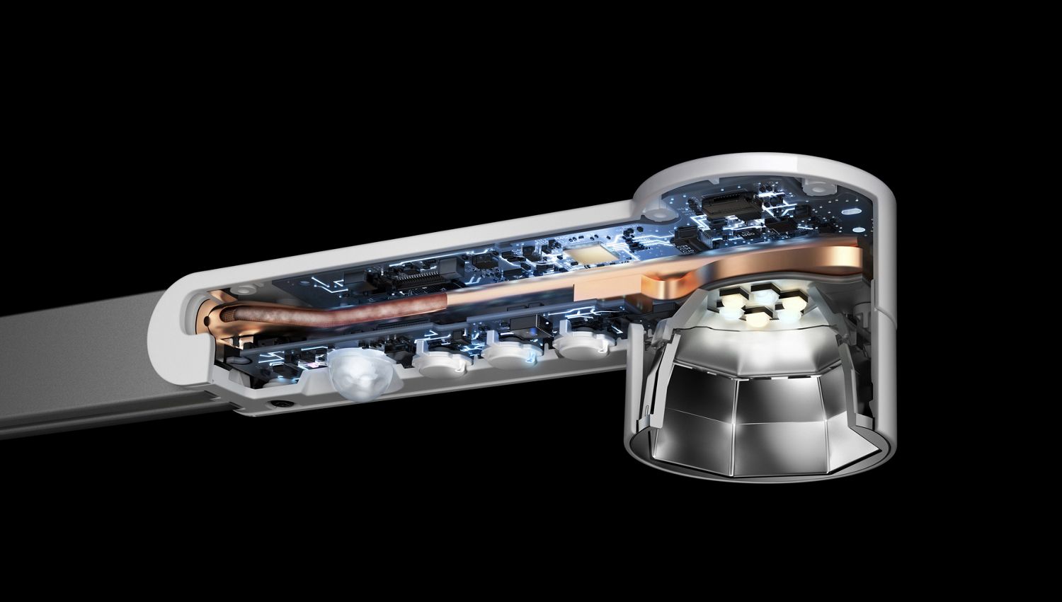 X-ray image of Dyson lightcycle desk, showing the technology in it's cooling system