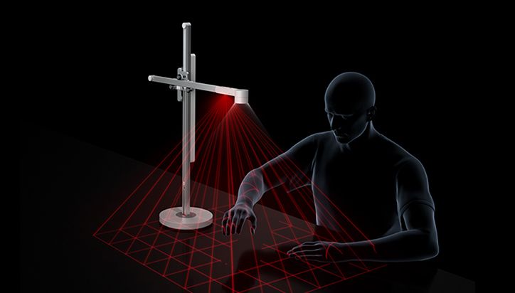 3D graphic showing Dyson lightcycle desk motion sensor