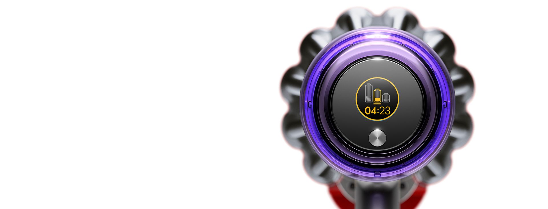 Écran de l'aspirateur Dyson V11 indiquant l'autonomie restante