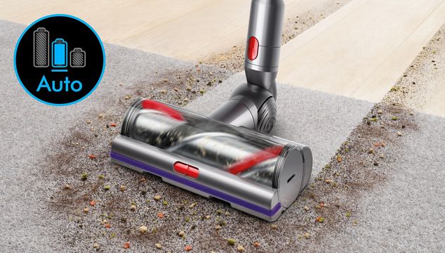 Dyson V11 picking up debris from different floor types