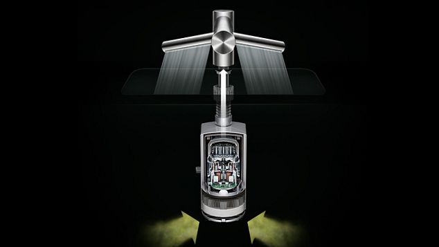 Dyson Wash+Dryハンドドライヤーに吸い込まれる空気と吐き出される空気のテクノロジーイメージ