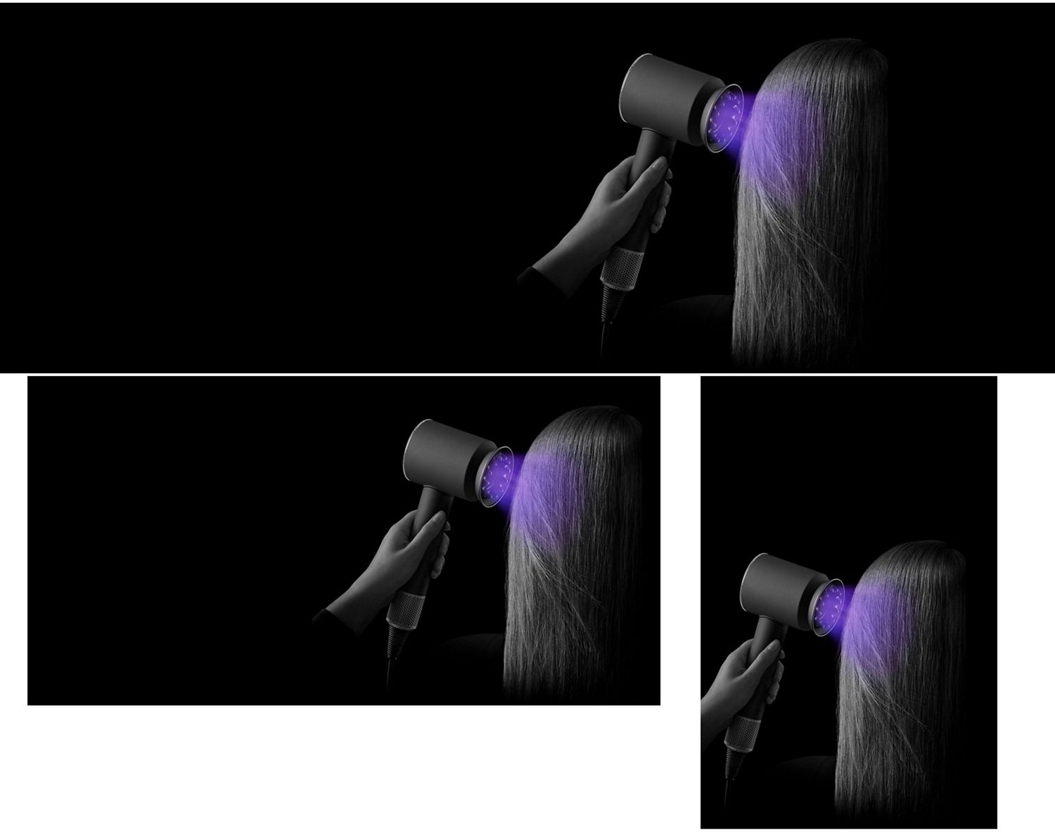 The Dyson Supersonic Professional hair dryer in Bright copper being used on straight hair. The Dyson Supersonic Professional hair dryer in Bright copper being used on straight hair.