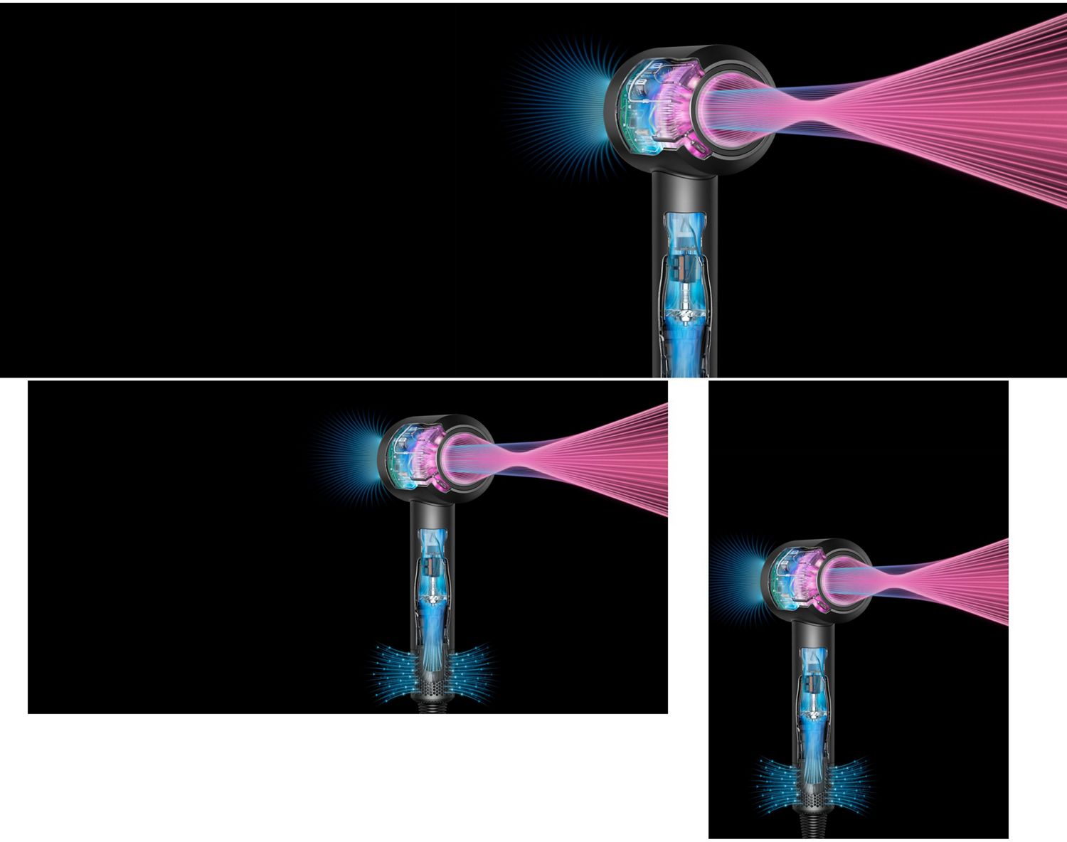 A cutout of the Dyson Supersonic Professional hair dryer in Bright copper being used. A cutout of the Dyson Supersonic Professional hair dryer in Bright copper being used.