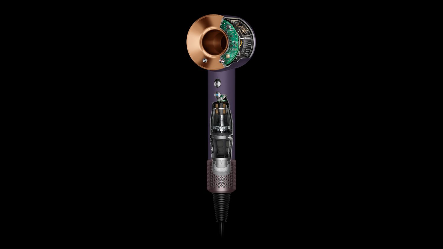 A cutout of the Dyson Supersonic Professional hair dryer in Bright copper.