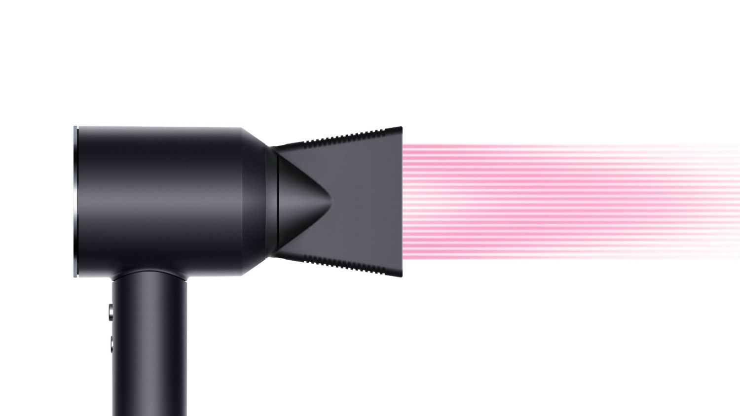 本体から伸びる直線のイラストとともに示された、Dyson SupersonicヘアドライヤーとStyling concentrator。