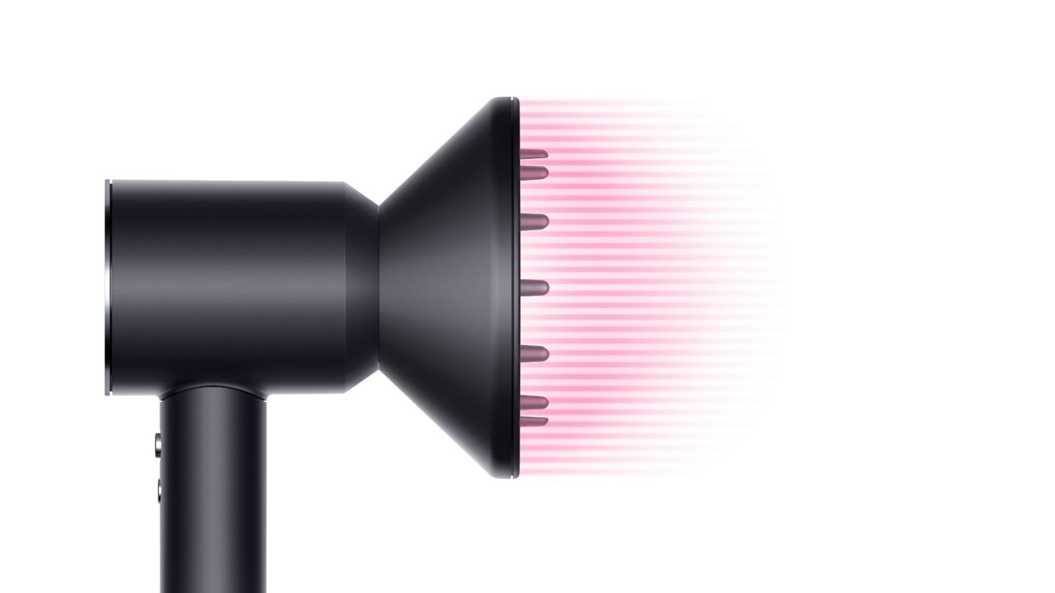 本体から伸びる直線のイラストとともに示された、Dyson SupersonicヘアドライヤーとDiffuser。